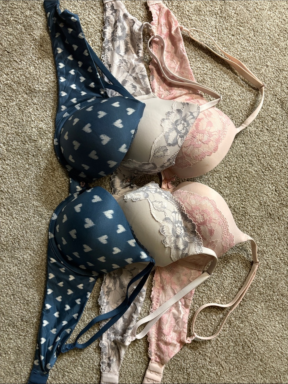 Victoria's Secret Blue Heart & Pink Lace Push-Up Bra Set